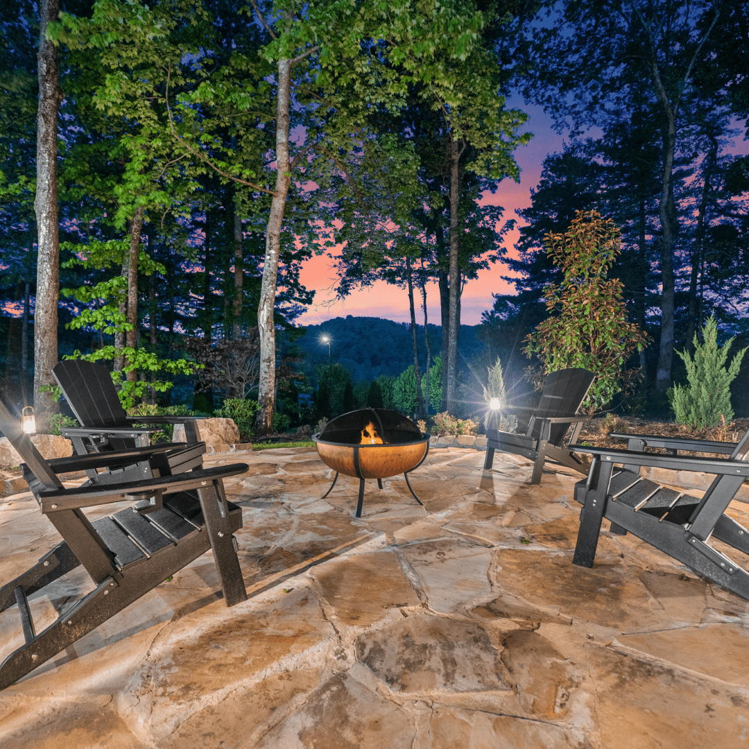 Outdoor Patio at Twilight - Asheville Country Cabins Vacation Rentals